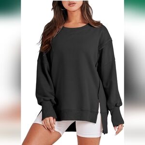 Women's oversized sweatshirt  crew neck long sleeve casual slit pullover top